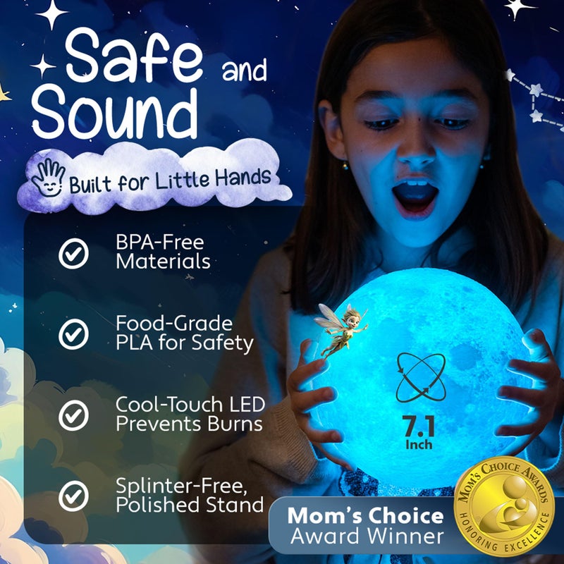 Mind-Glowing Moon Lamp - 3D Moon Night Light for Kids Bedroom - Globe Nightlight with Multi Color LED, Touch/Remote Control - Birthday Gift for Any Year Old Girls & Boys - Space Decor (7.1 inch) - Image 5
